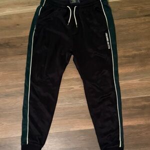 Abercrombie & Fitch Black and Green Joggers with Elastic Waistband